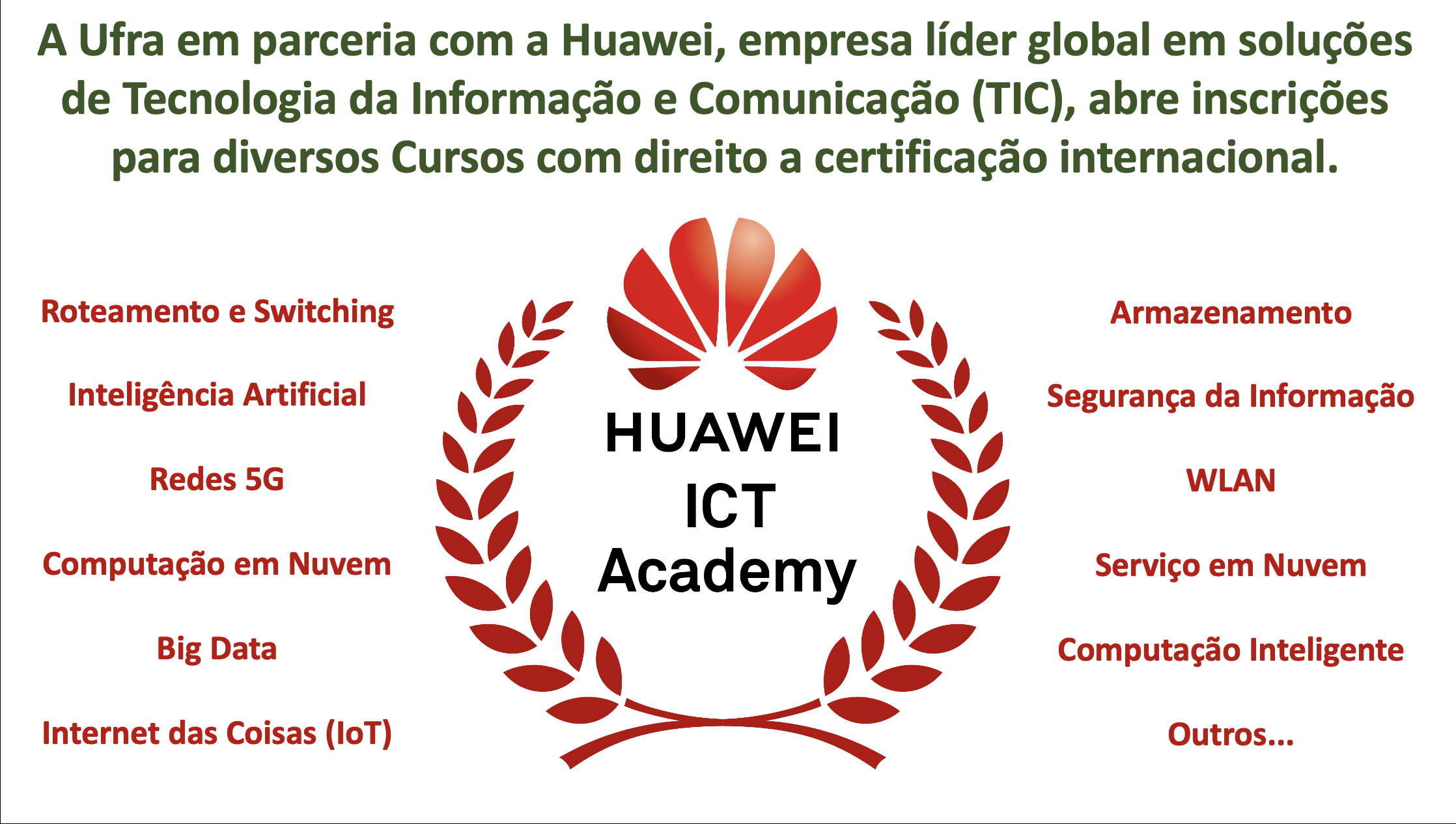 UFRA e a empresa internacional Huawei abrem seleção para o curso HCIA em diversos cursos.